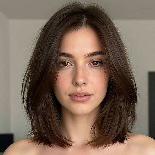 Semi-Long Layered Crop Hairstyle Close-Up