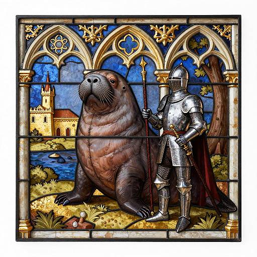 Surreal Walrus Knight in Medieval Art
