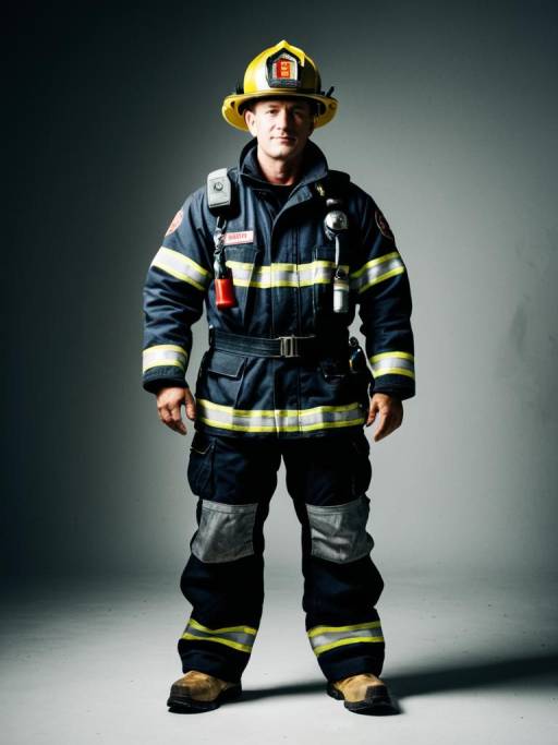 Man in Firefighter Uniform Full Body Portrait
