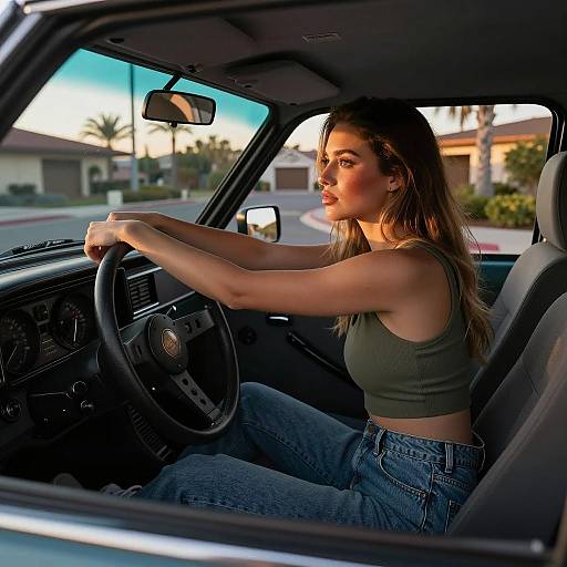 Cinematic Sunset Drive with Stylish Woman