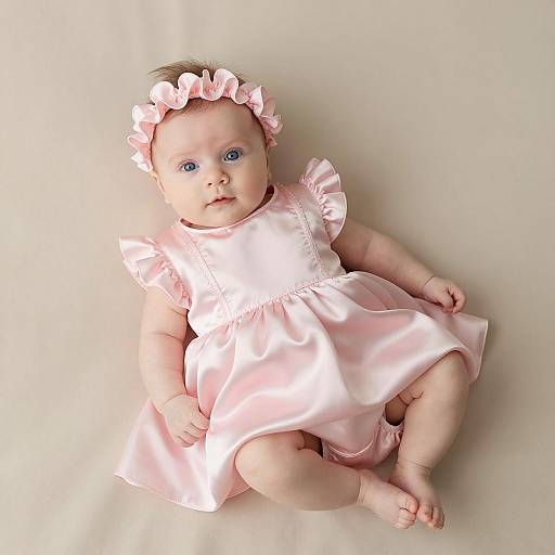 Baby Girl in Pink Satin Dress