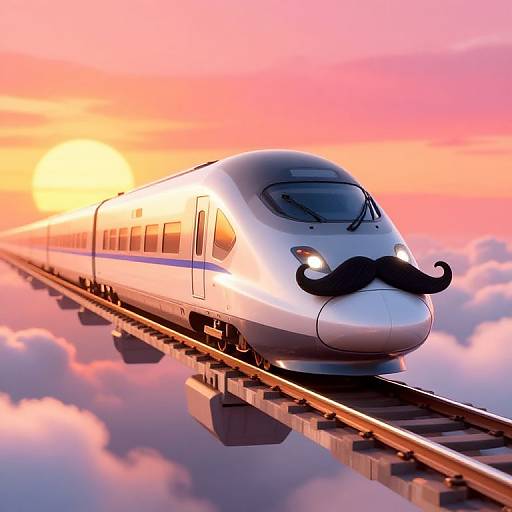 Cartoon High-Speed Train with Mustache