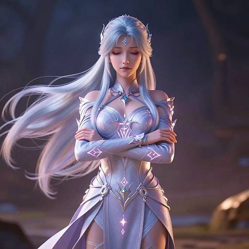 Calm Anime Female with Mystical Armor