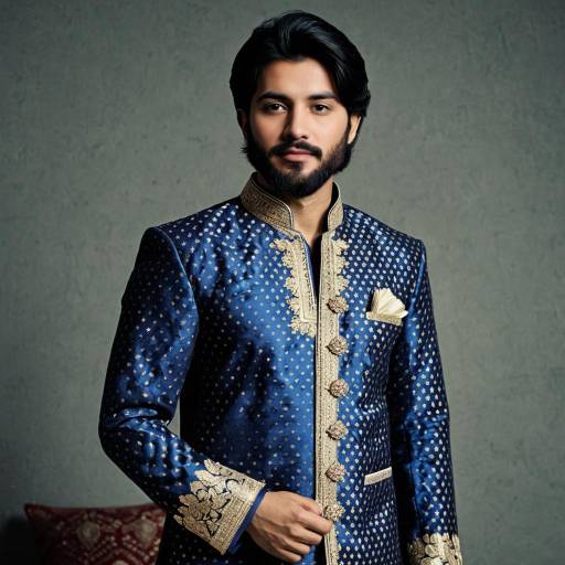 Asian Man in Blue Sherwani