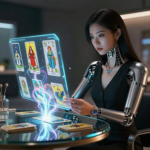 Futuristic AI Tarot Reading Scene