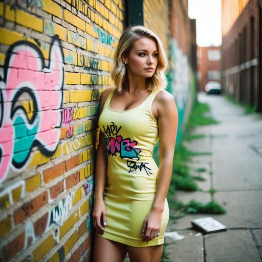 Young Woman in Yellow Dress in Urban Alley