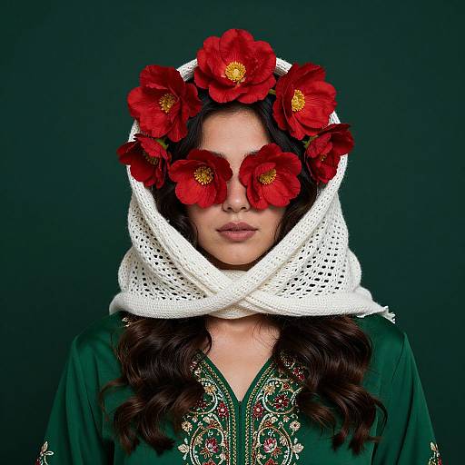 Elegant Woman with Floral Headscarf