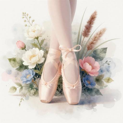 Pale Pink Pointe Shoes Floral Watercolor