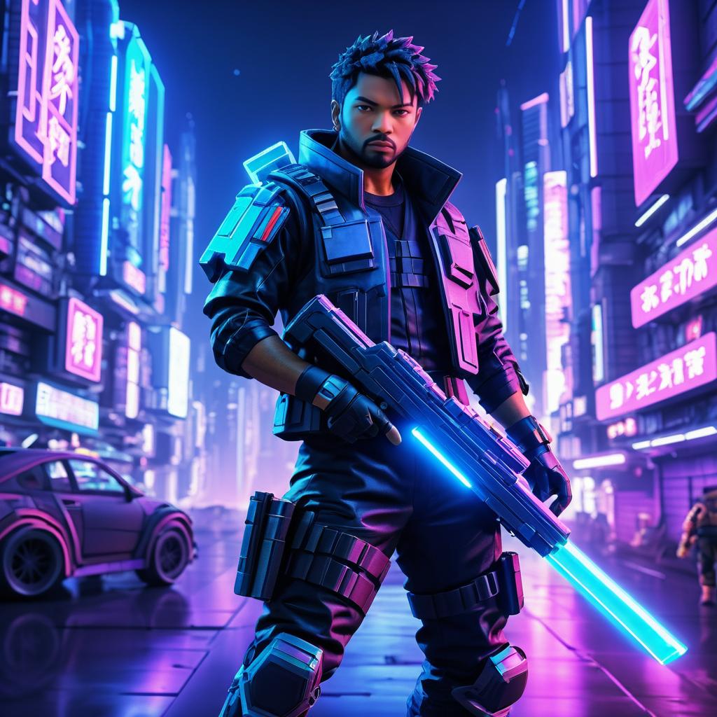 Futuristic Bounty Hunter in Neon City