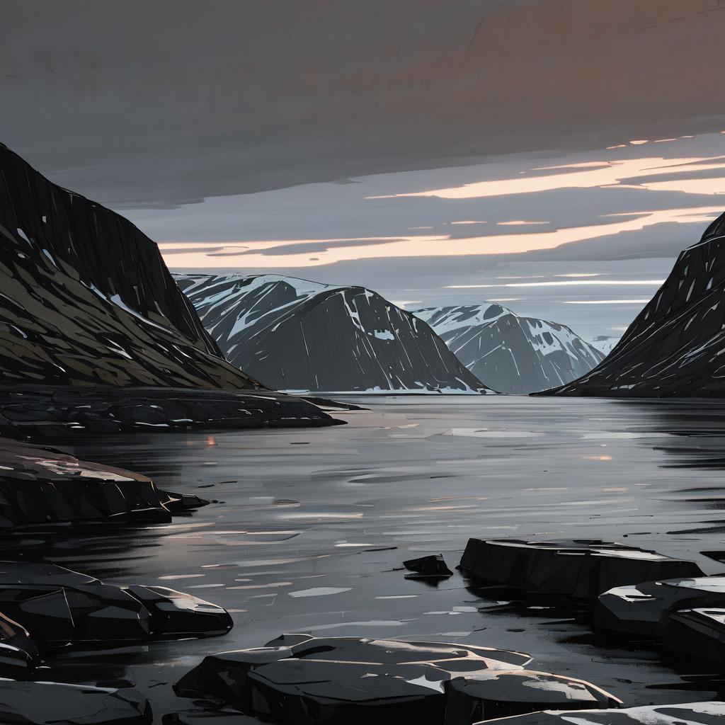 Twilight Arctic Fjord with Soft Shading