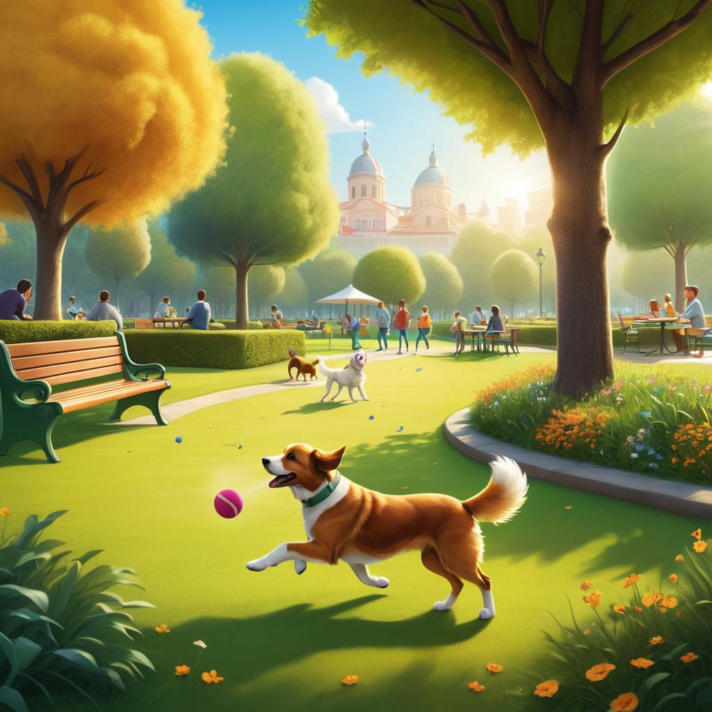 Playful Cartoon Dog Fetching in Park