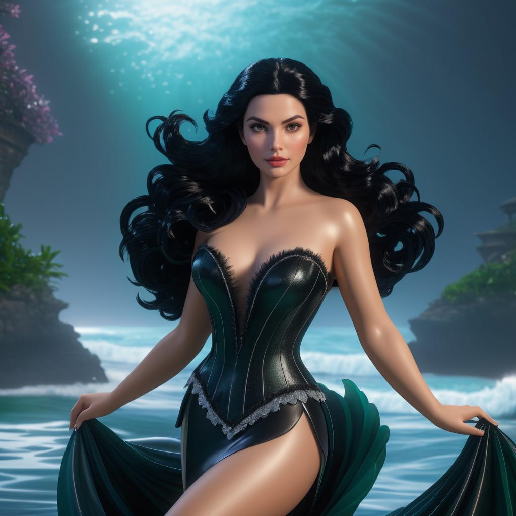 Enchanting Realistic Siren with Black Hair