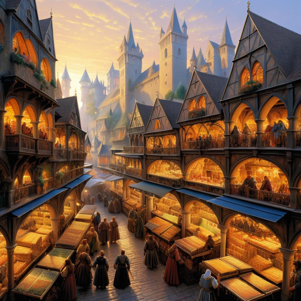 Epic Sunset Scene of Medieval Market