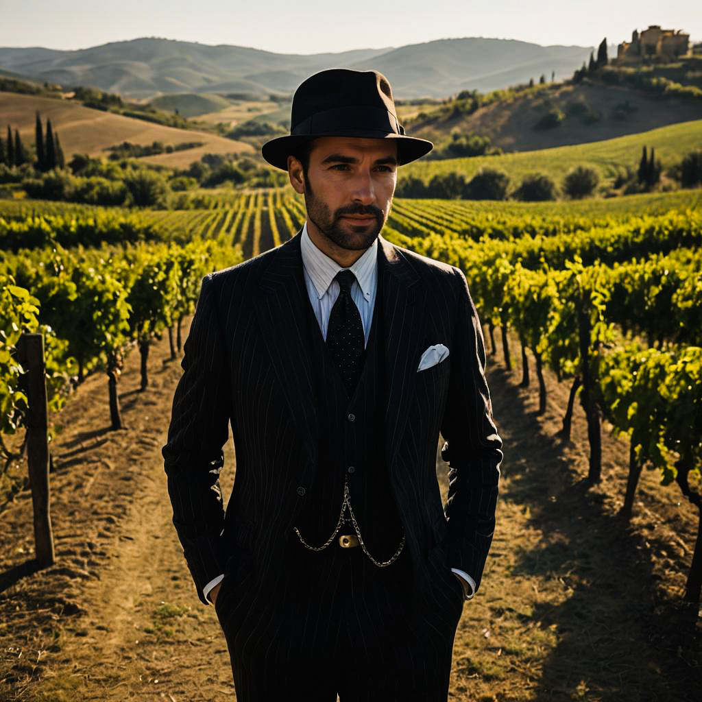 Cinematic Jazz Musician in Tuscan Vineyard