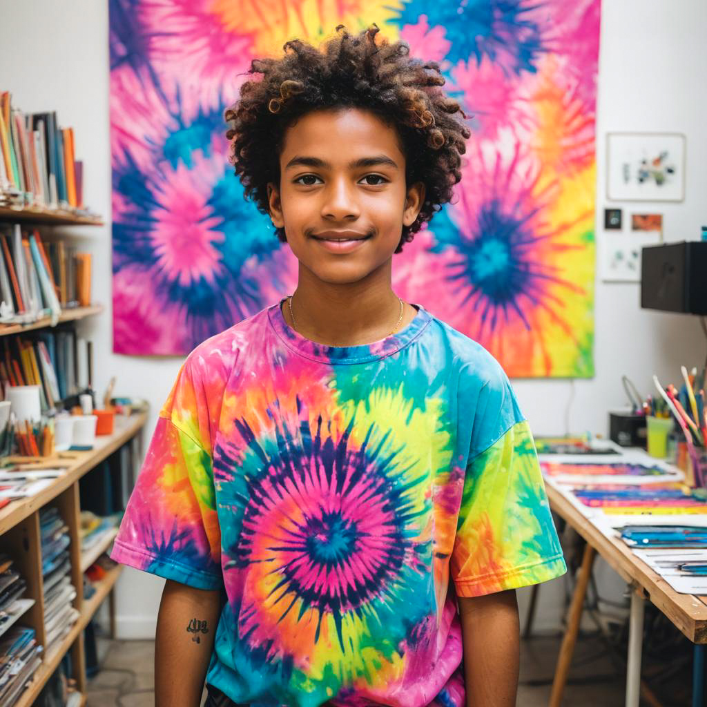 Young Artist in Trendy Neon Art Studio