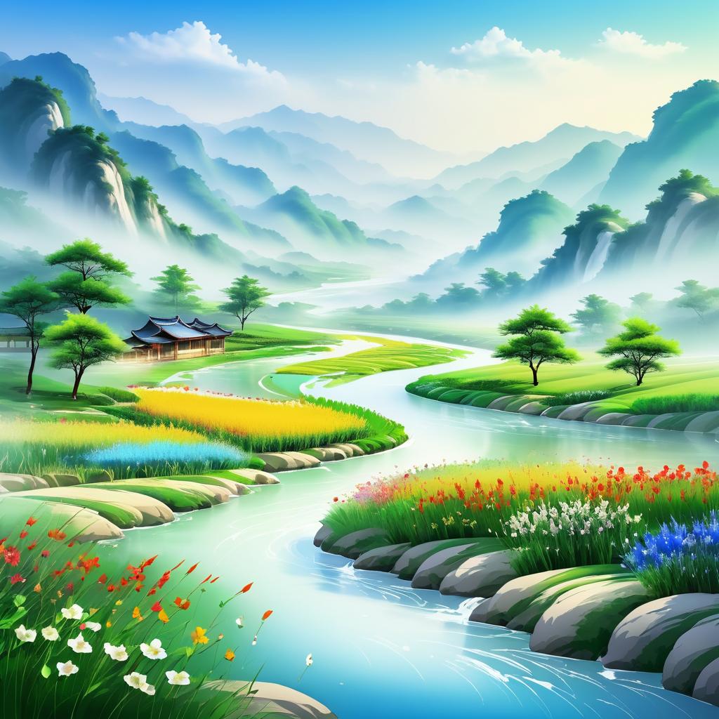 Serene Chinese Valley Landscape in Bloom