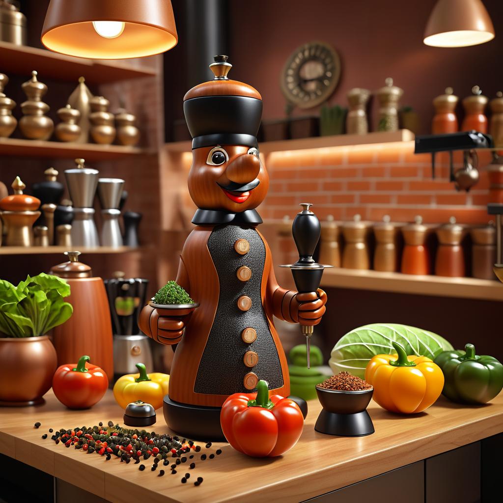 Confident Pepper Grinder in a Café Scene