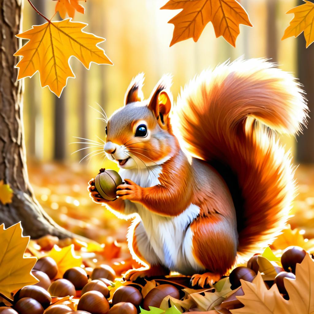 Charming Squirrel Gathering Acorns in Autumn