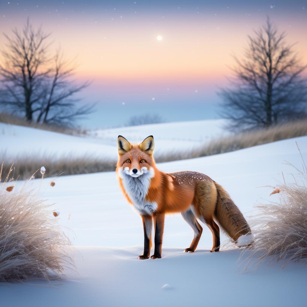 Twilight Fox in a Snowy Landscape