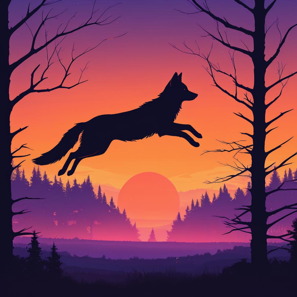 Leaping Fox Silhouette at Sunset