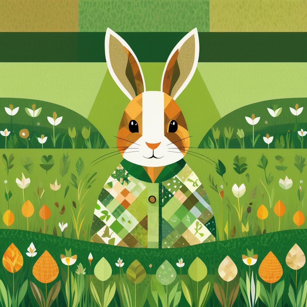 Dreamy Rabbit in a Patchwork Meadow