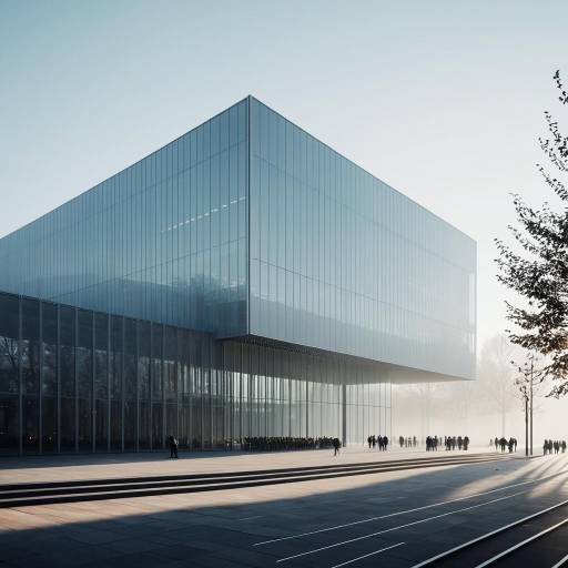 Minimalist Glass Concert Hall in Morning Mist