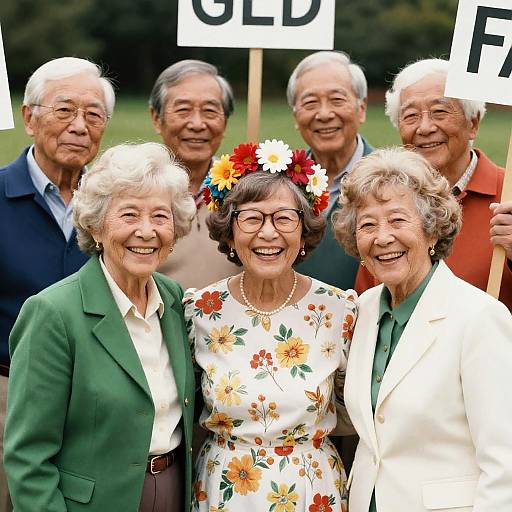 Cheerful 1970s Reunion with Elderly Friends