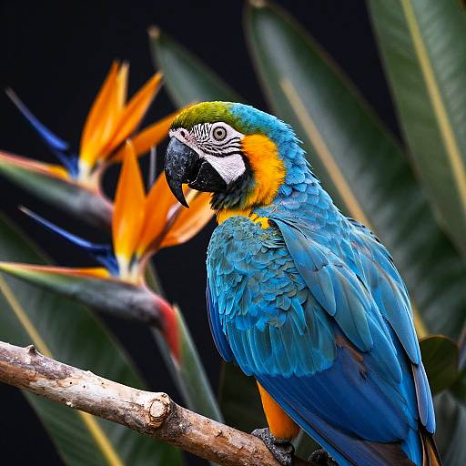 Colorful Macaw with Vibrant Flowers