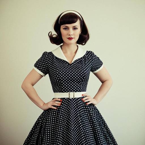 Vintage 1950s Polka Dot Dress with Brunette Bob Hairstyle
