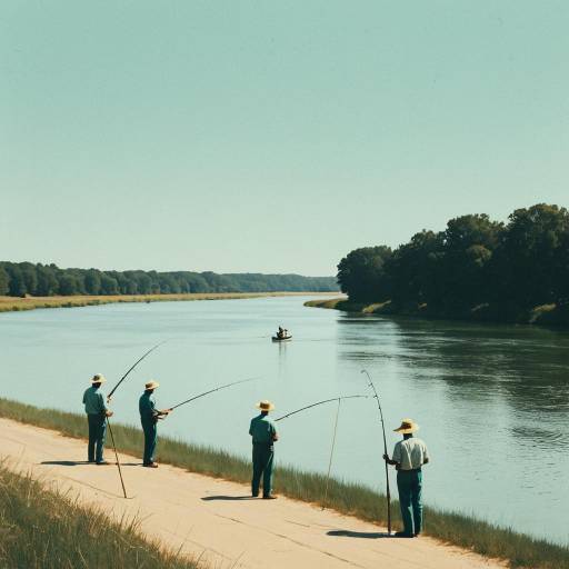 Minimalist Riverside Fishermen