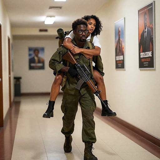 Intense Moment in a Busy Hallway