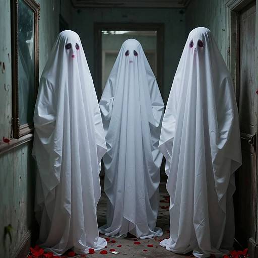 Ghostly Figures in Haunted Hallway