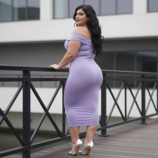 Curvy Woman on Wooden Bridge