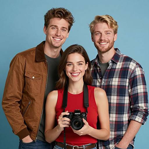 Three Friends Smiling with Gradient Background