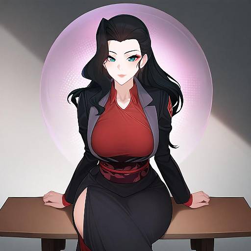 Illustration of Asami sato, avatar legends in the style of Jjanda