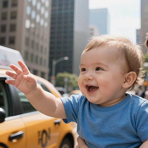 Cheerful Baby in a Taxi Adventure