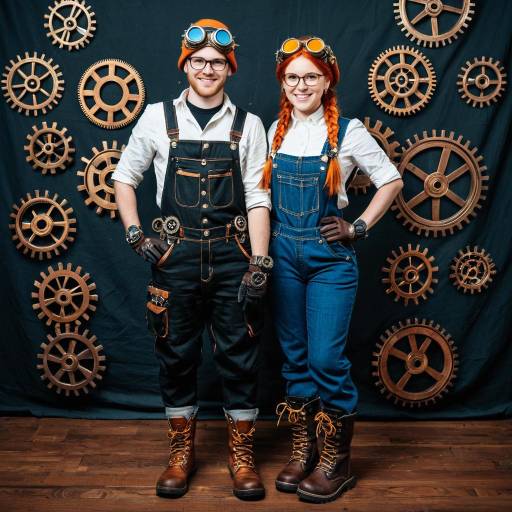 Steampunk Couple with Gears Background