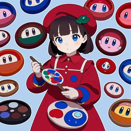 Illustration of Adeleine, kirby (series) in the style of Tako (plastic protein)