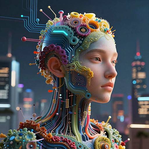 Surreal AI Human-Machine Fusion Art