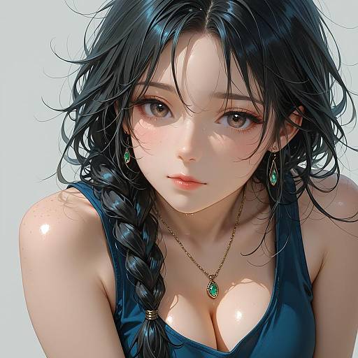 Realistic Portrait of Young Woman with Braided Hair