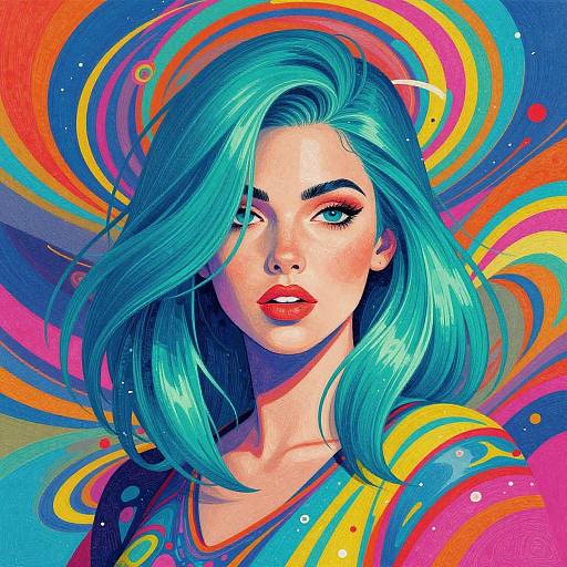 Vibrant Teal-Haired Woman Illustration