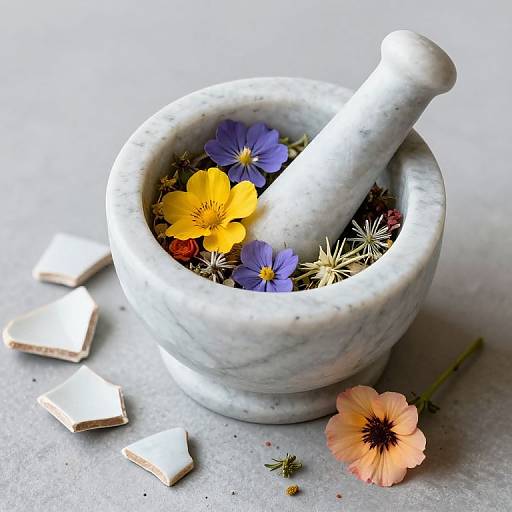 Floral Mortar with Broken Pottery