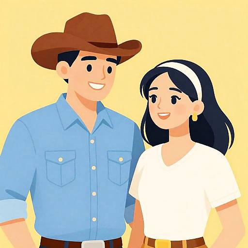 Colorful Cowboy and Smiling Woman Illustration