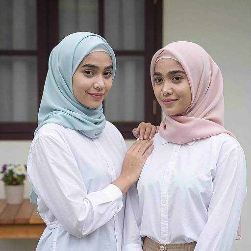 Pastel Hijab Sisters Soft Portrait