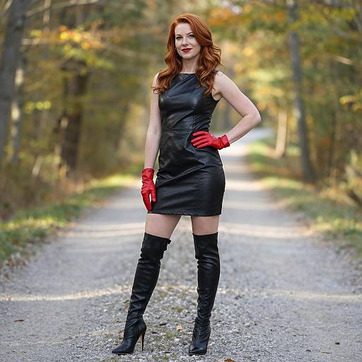 Autumn Fashion Model in Leather Outfit