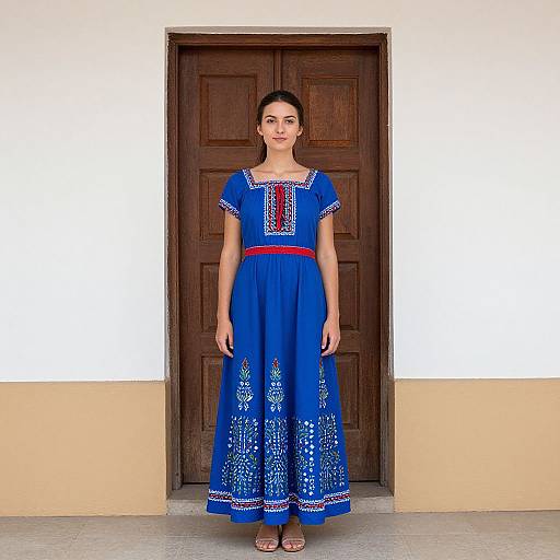 Woman in Blue Folk Art Dress