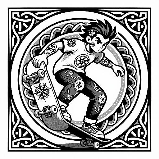 Surreal Monochrome Skateboarder Tattoo Art