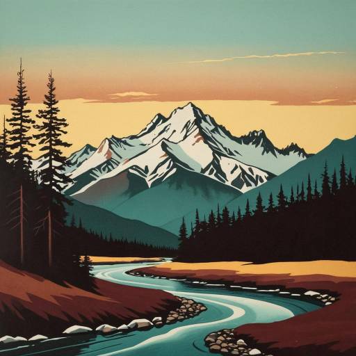 Retro Minimalist Cascade Mountain Print