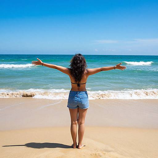 Woman Embracing Sunny Indian Beach