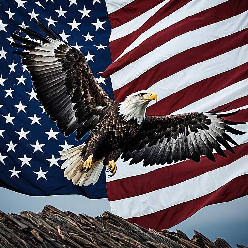 Majestic Bald Eagle and American Flag